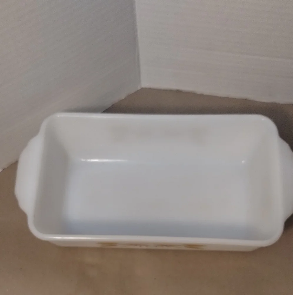 Vintage Fire King Wheat Pattern Milk Glass Loaf Pan Baking Dish